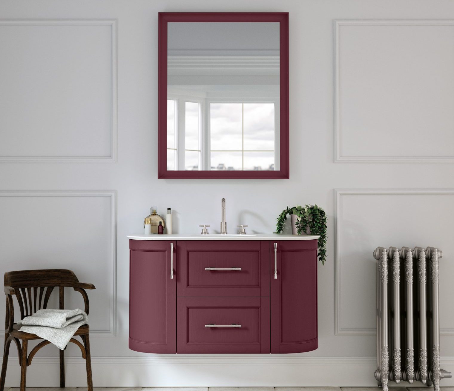 Utopia Roseberry curved wall hung vanity Royal Mulberry